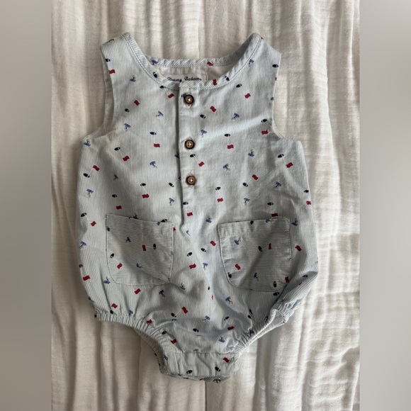 Tommy Bahama Gray and Red Patterned Baby Romper - Picture 1 of 2